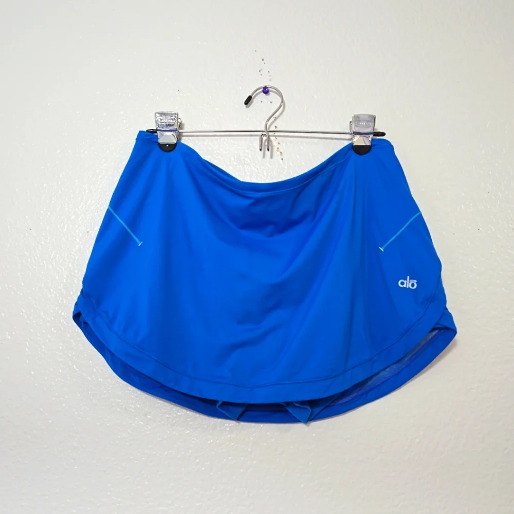 ALO Yoga Size L Athletic Skort Blue Mesh Reflective Tennis Pickleball Skirt